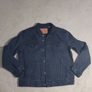 Men Levi Distressed Black Denim Jacket